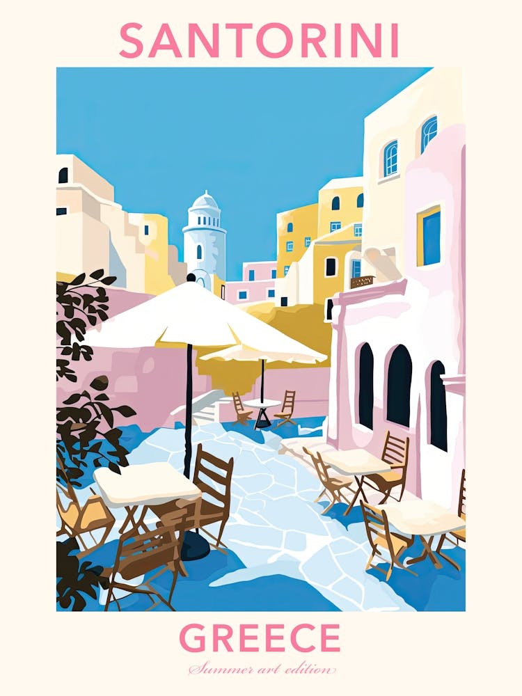 Santorini, Greece, Flat Pastels Tones Illustration 3 Poster