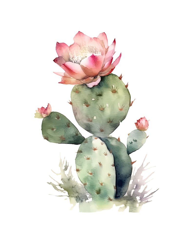 Silver Torch Cactus Watercolour Drawing 1