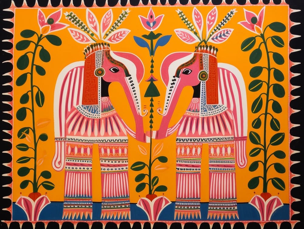 Elephant 1 Folk Style Animal Illustration