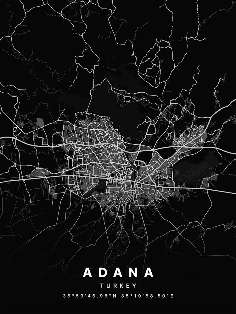 Adana Turkey Black Map