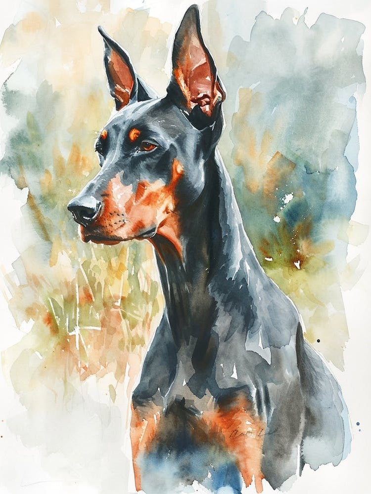 Doberman Pinscher Watercolor Painting 1