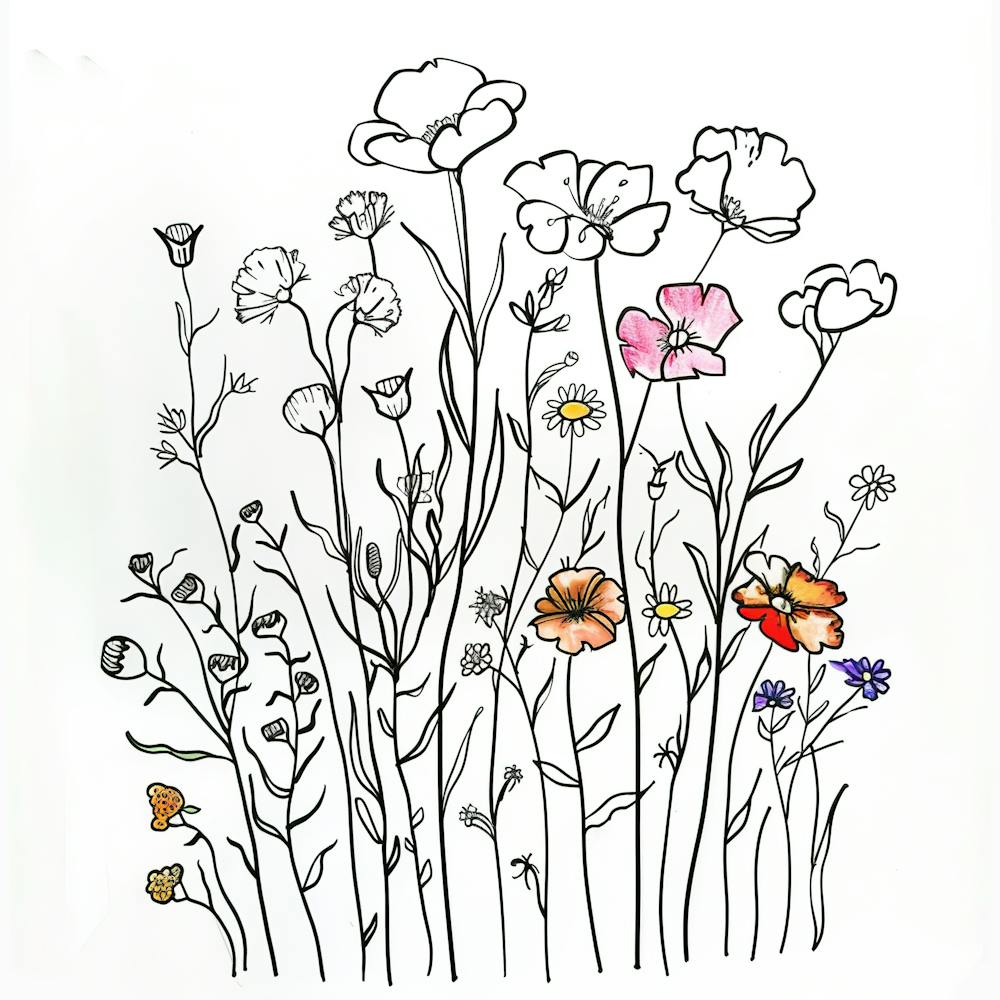 Hand Drawn Wildflowers Line Art 10