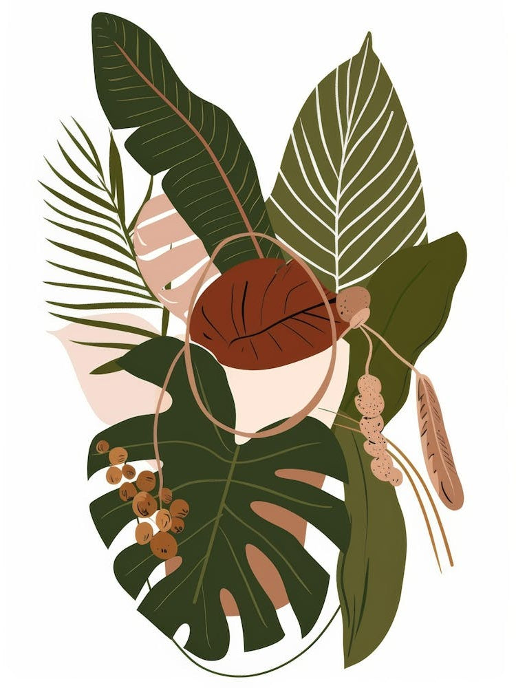 Tropical Leaves In A Pot