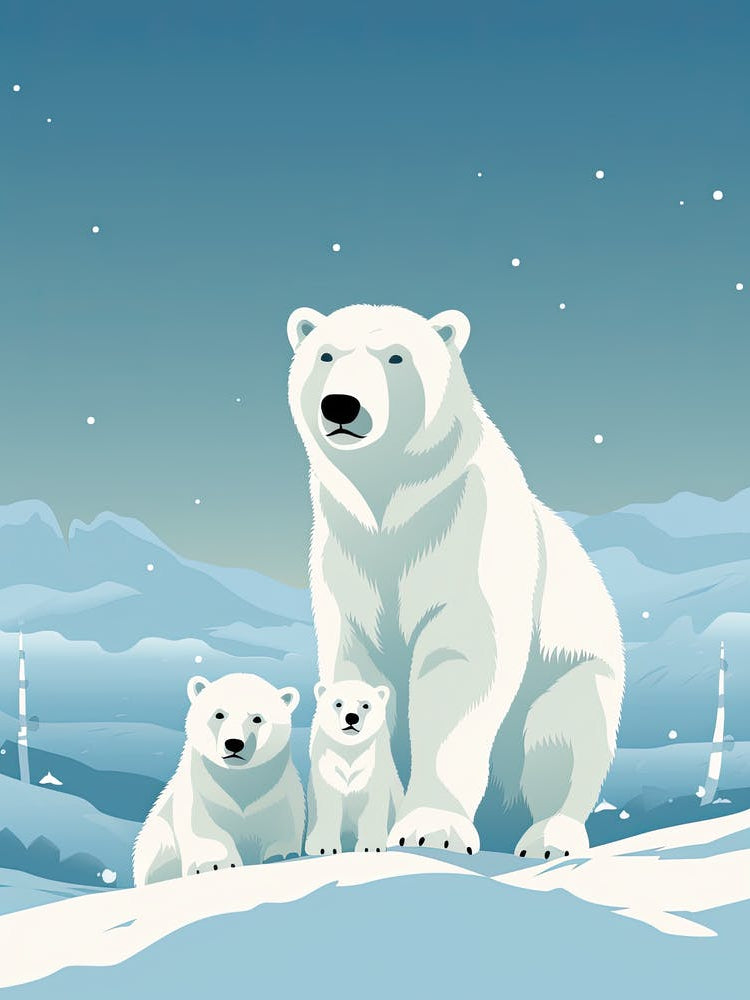 Winter Hugs; Oil Brushed Polar Bear Family