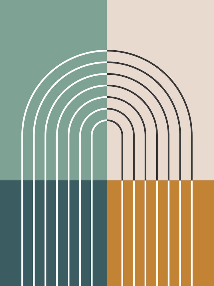 Rainbow Colour Block Line Modern Midcentury Abstract