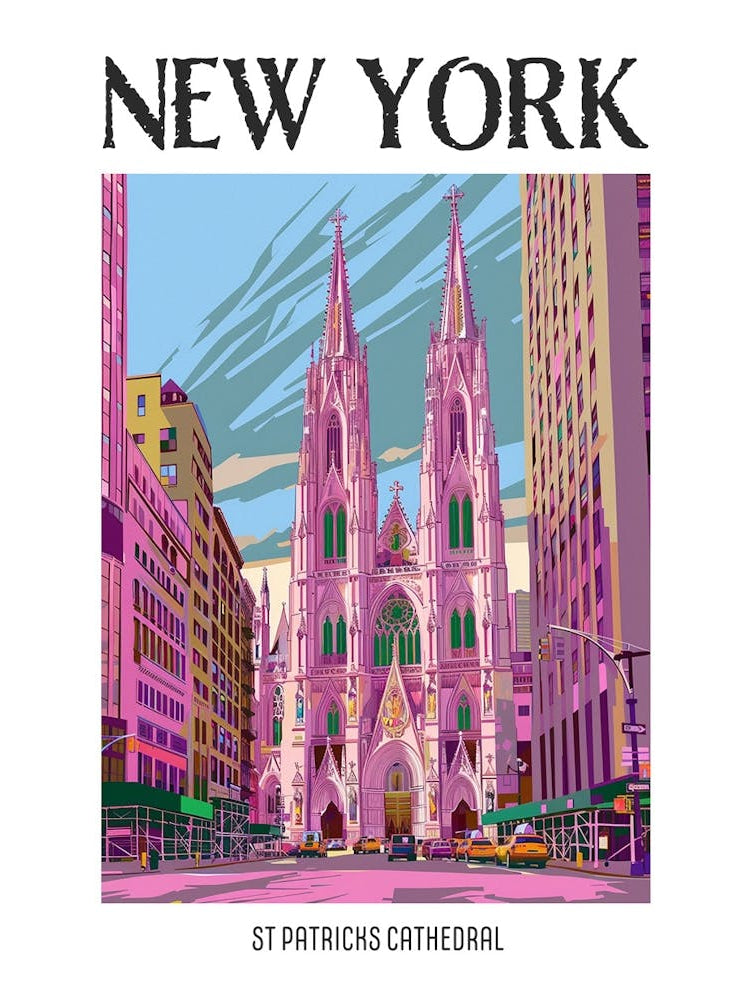 St Patricks Cathedral New York Colourful Silkscreen Illustration 1 Poster