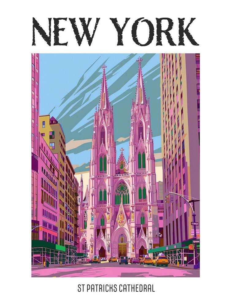 St Patricks Cathedral New York Colourful Silkscreen Illustration 1 Poster
