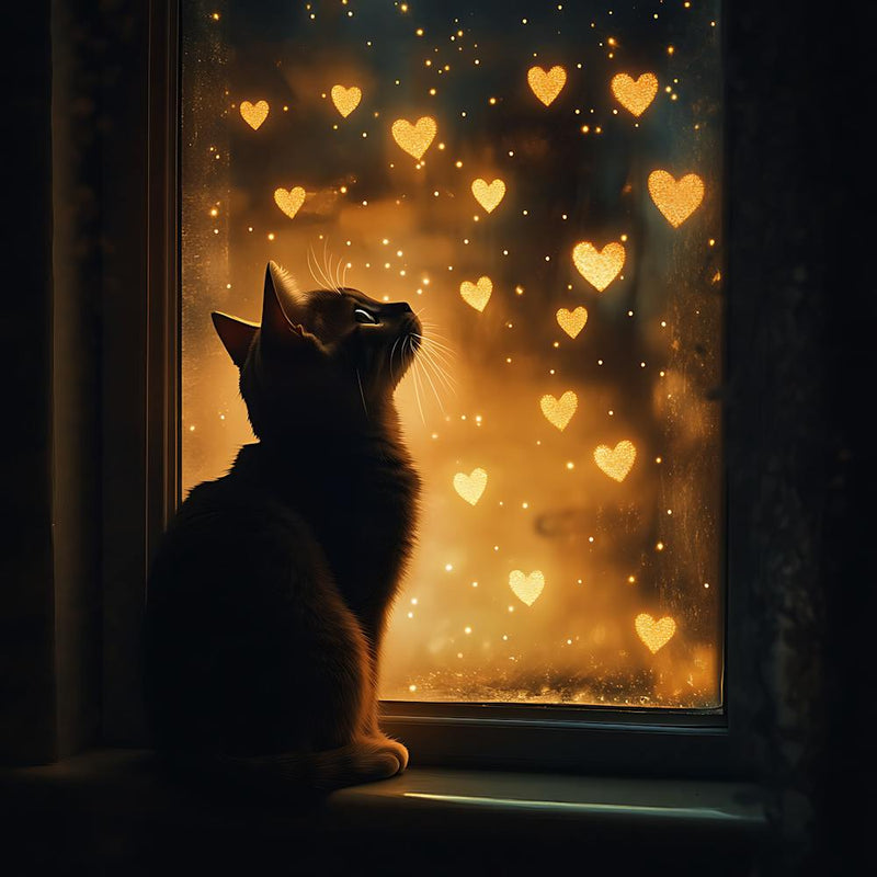 Ciel Nocturne Rêveur avec Chat Étoiles Cœur 6