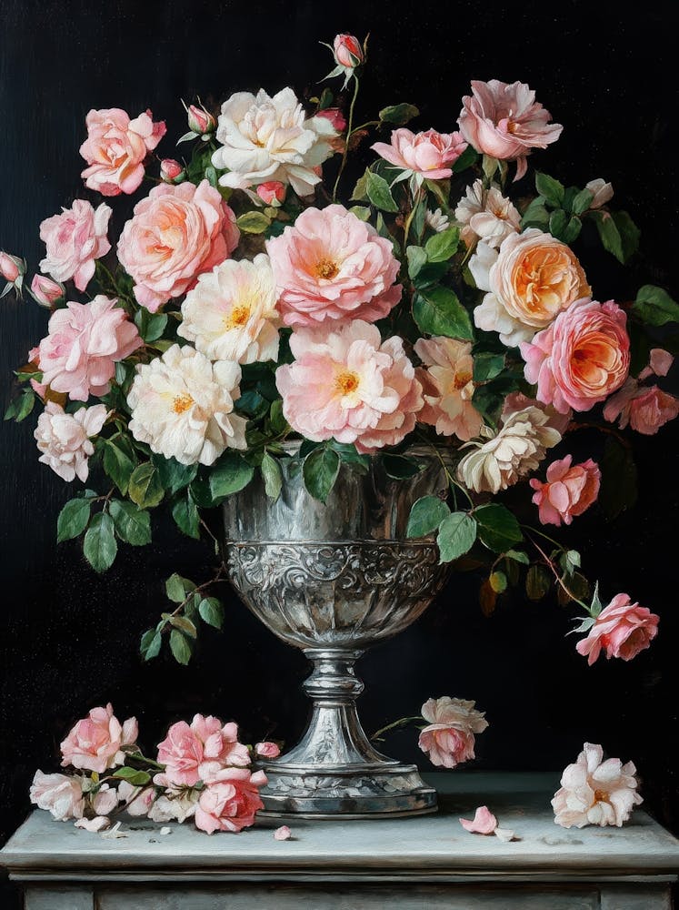 Silver Vase With Roses