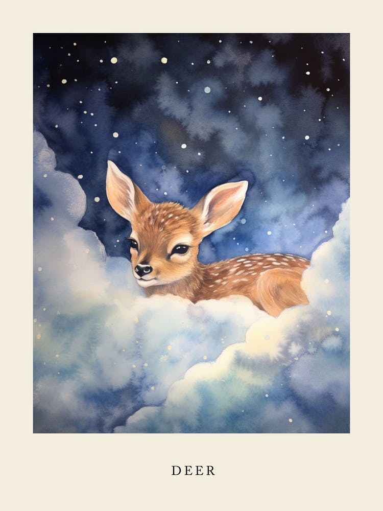 Baby Deer 4 Schläft in den Wolken Kinderzimmerposter