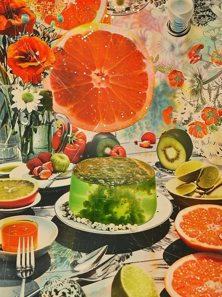 Green Fruity Jelly Retro Collage 2