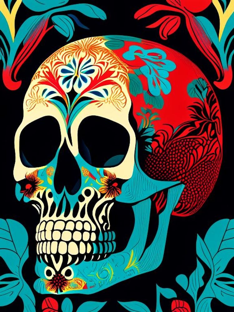 Skull With Pop Art Influences 1 Line Drawing