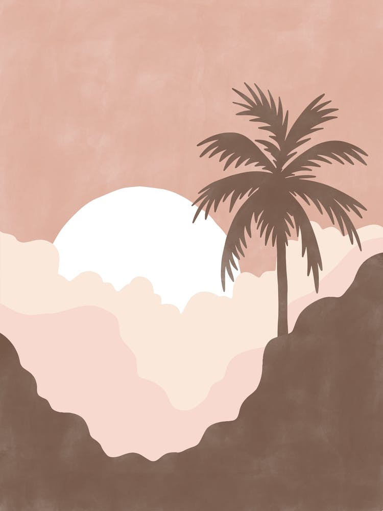 Pink Sunset With Palm Tree