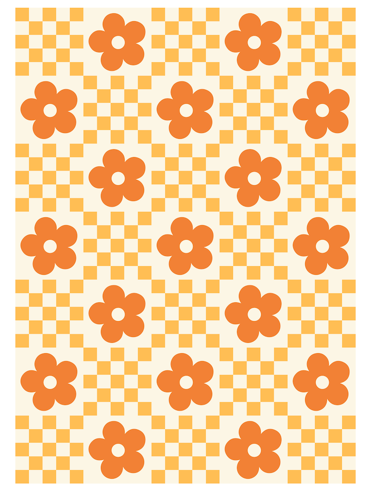 Orange Flowers on Checker