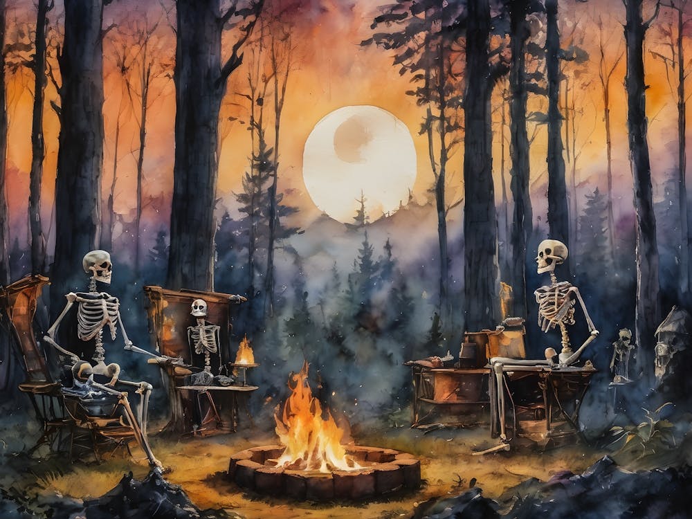 This Meeting is Dead ~ Spooky Skulls Skeletons Halloween Gothic Watercolour 