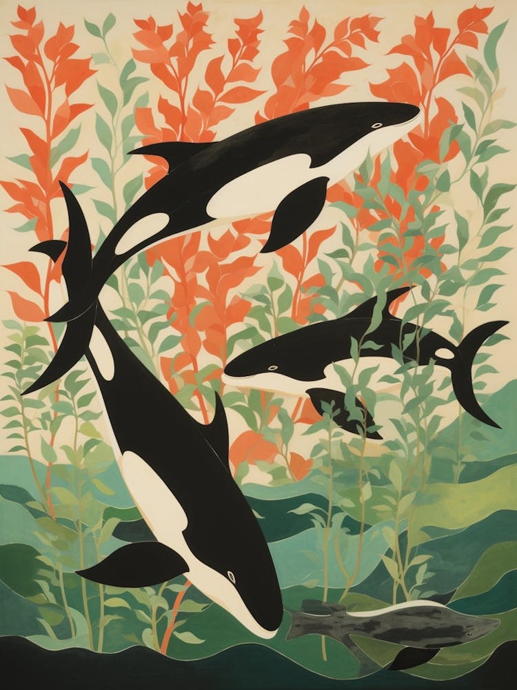 Orca Whales Swimming With Seaweed 3