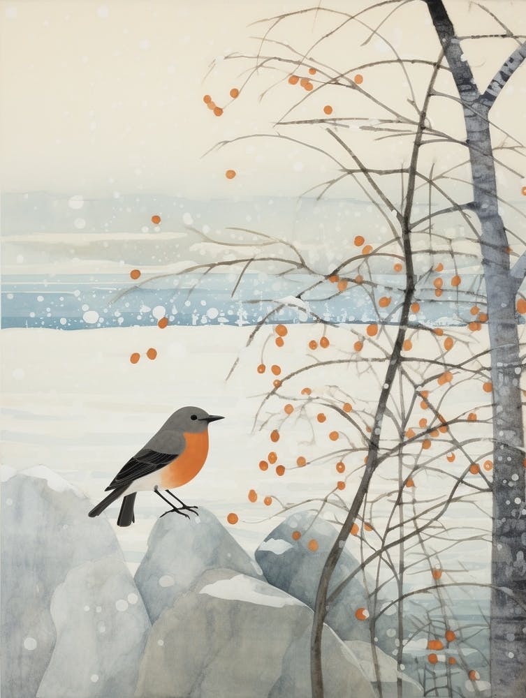 Winter Bird Painting Cowbird 2