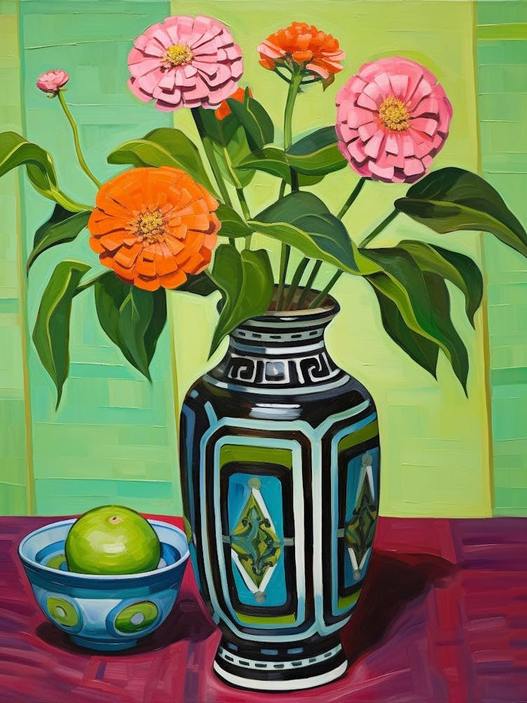 Flowers In A Vase Still Life Painting Zinnia 2