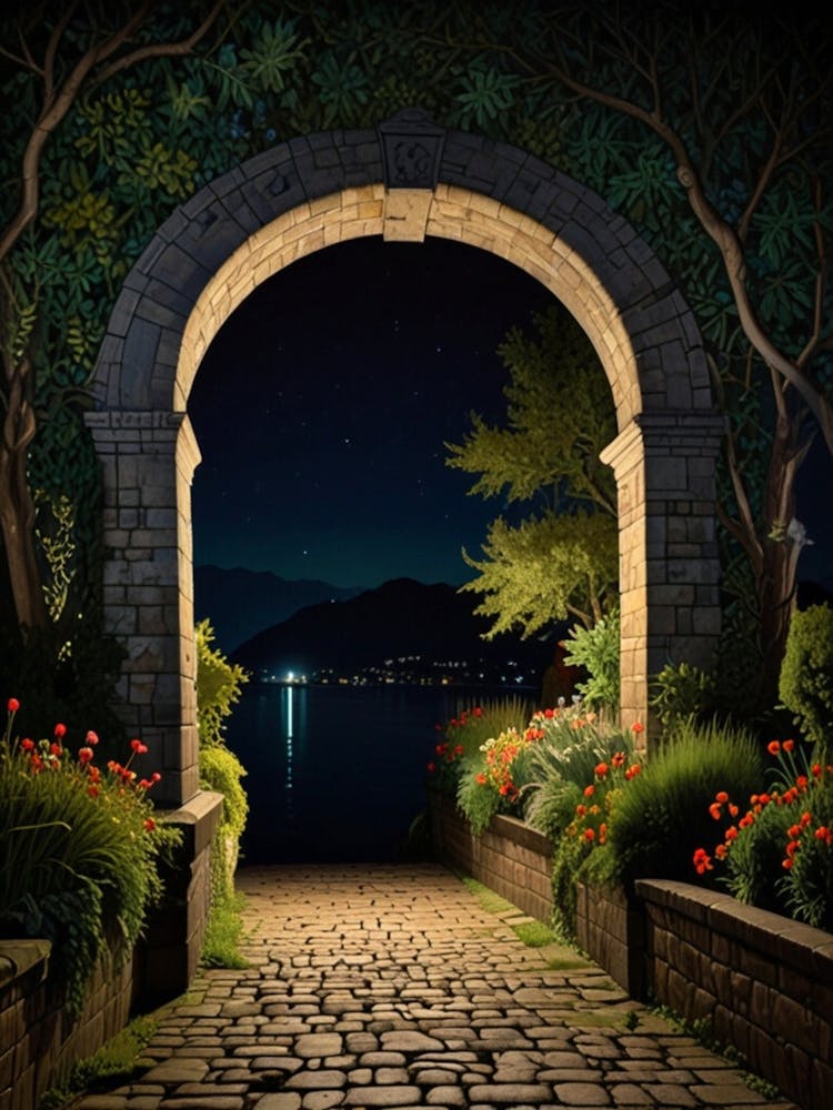 Archway To The Garden At Night