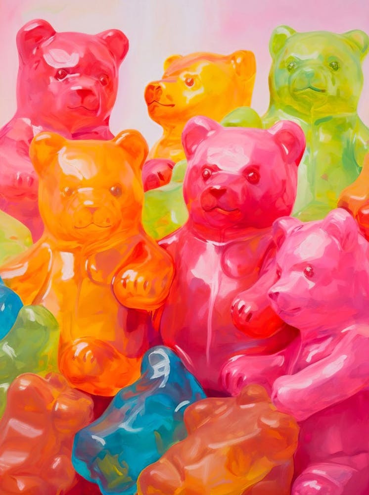 Modern Still Life Painting, Candy Pop Art, Colorful Gummi Bears Print, Trendy Retro Painting, Minimalist Wall Decor, Printable Wall Art
