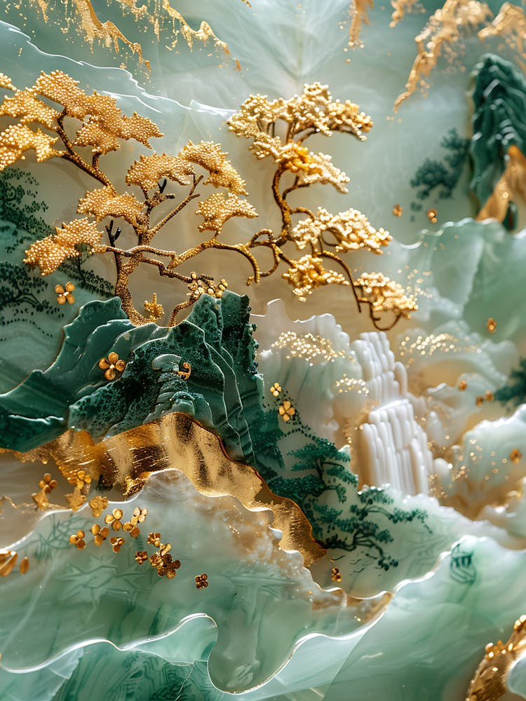Gold Inlaid Jade Carving Landscape 2