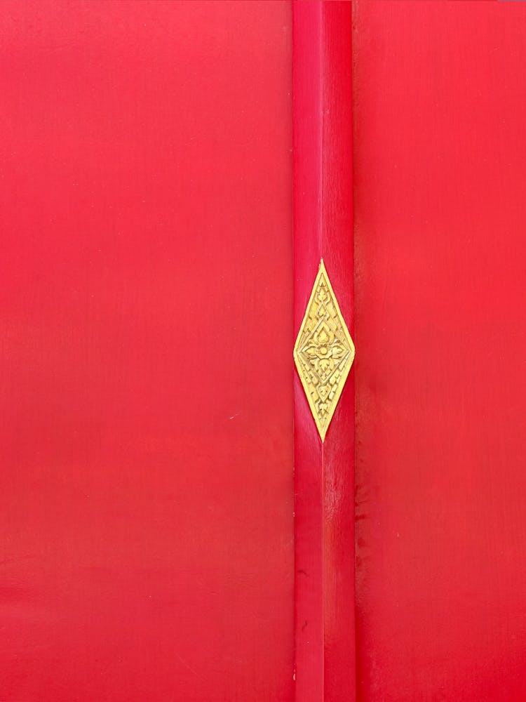 Red door detail in Asian style.