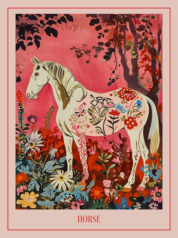 Floral Animal Painting Horse 2 Poster