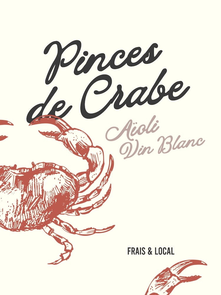 Crab Seafood Poster Print, Ocean Wall Art, French Aperitif Decor, White Wine Lover Gift