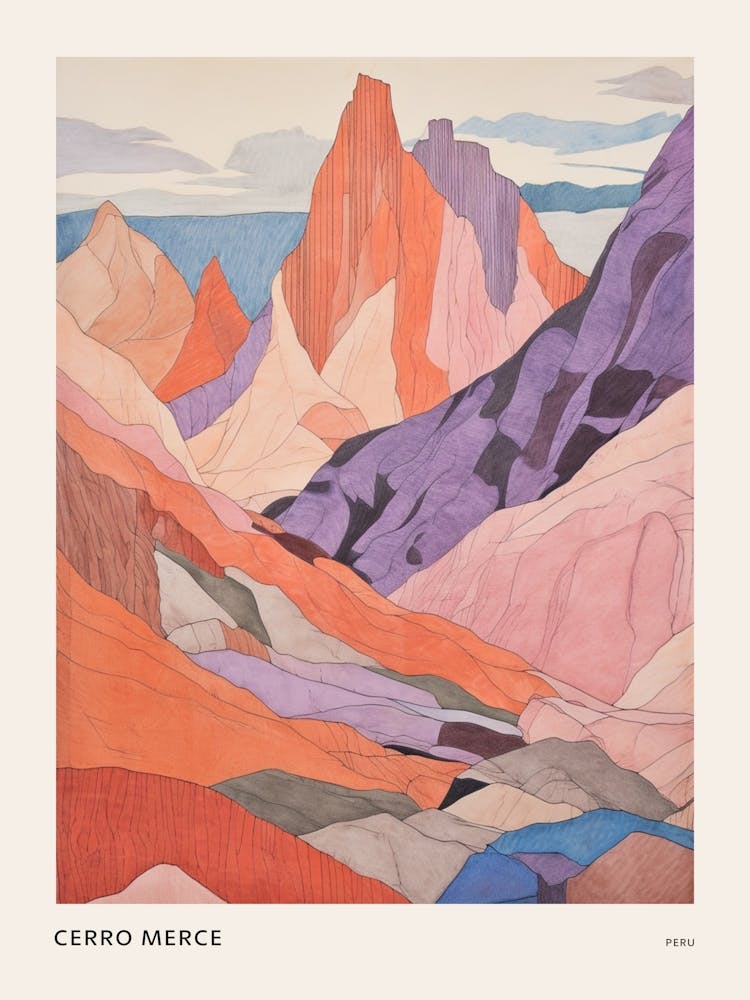 Cerro Merce Peru 3 Colourful Mountain Illustration Poster