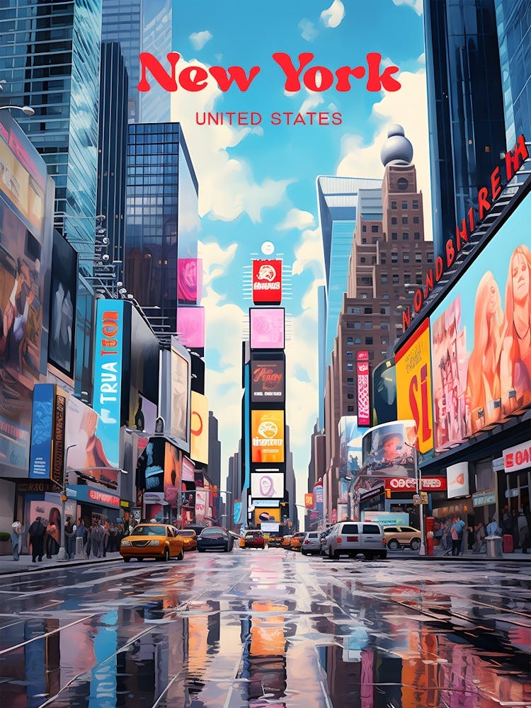 New York United States Times Square Travel Art Illustration