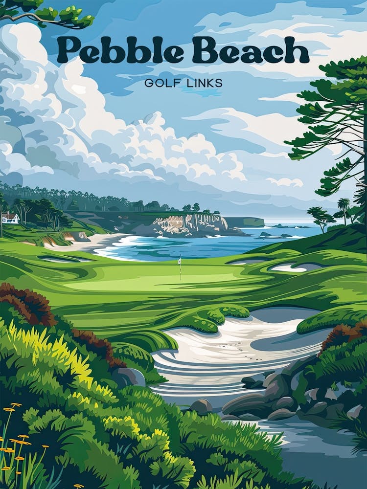 Pebble Beach PGA Championship Digital Travel Illustration