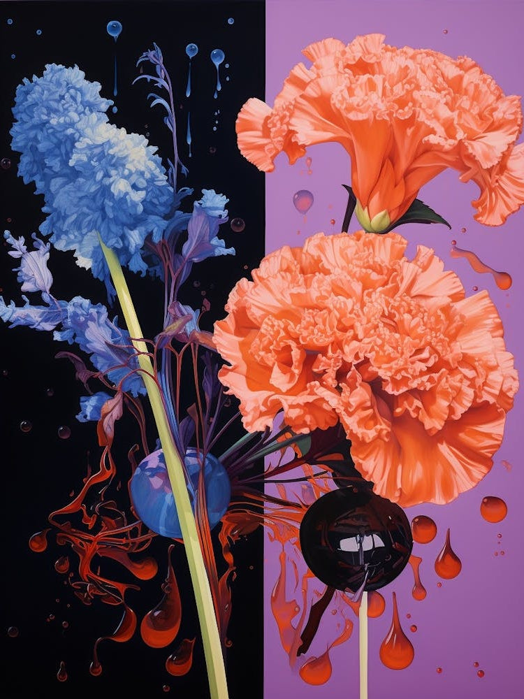 Surreal Florals Carnation Dianthus 4 Flower Painting