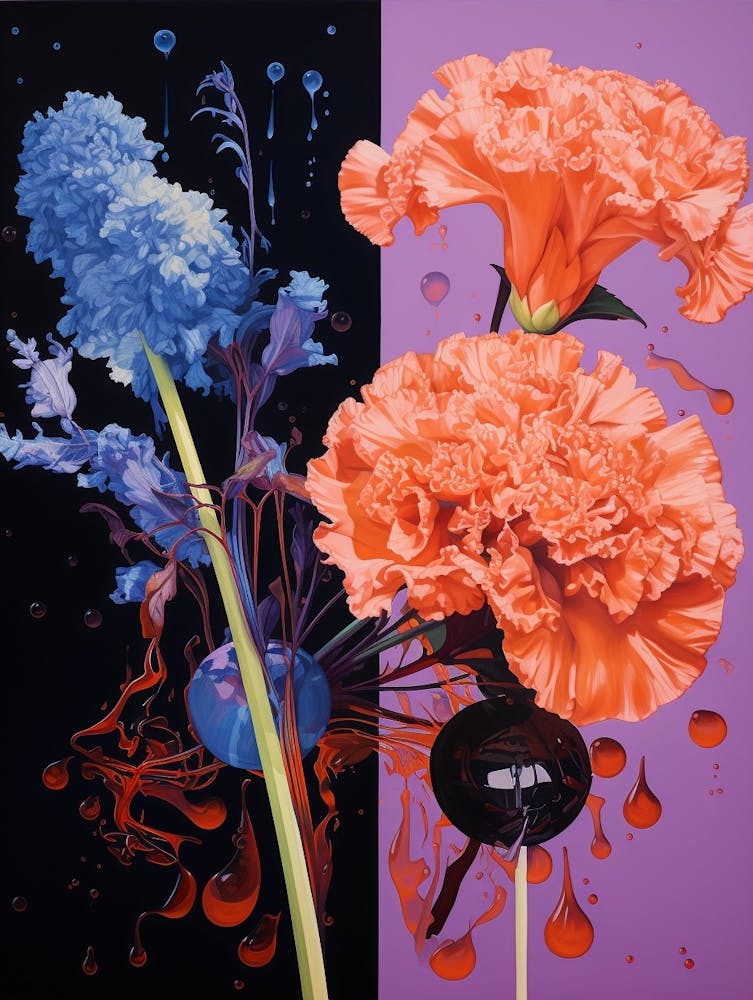 Surreal Florals Carnation Dianthus 4 Flower Painting