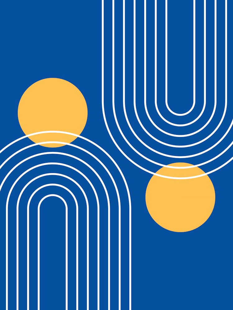 Mid Century Modern Geometric C34_1 royal blue mustard yellow