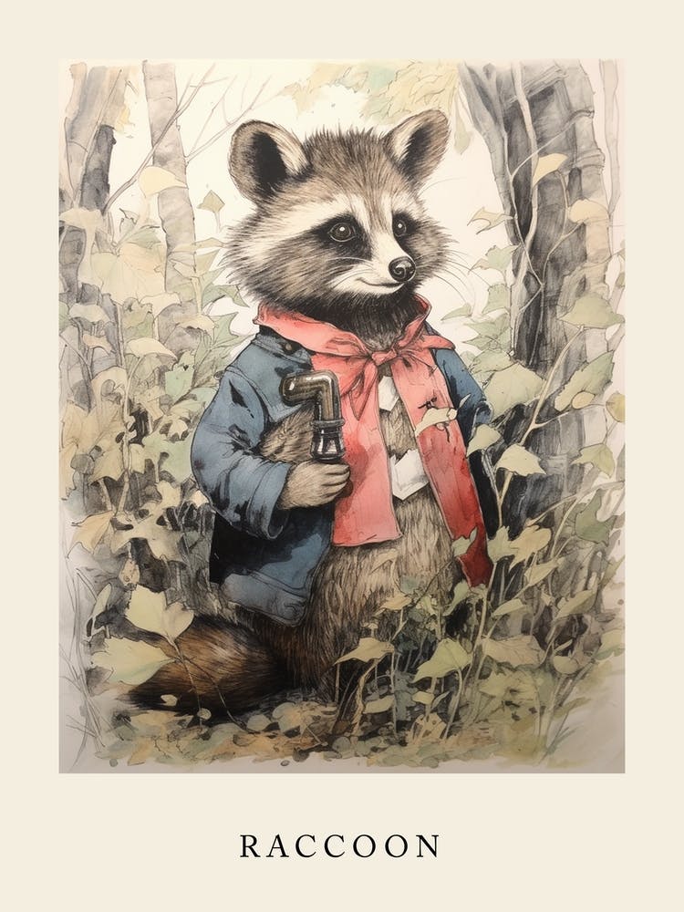 Beatrix Potter Inspired  Animal Watercolour Raccoon 1
