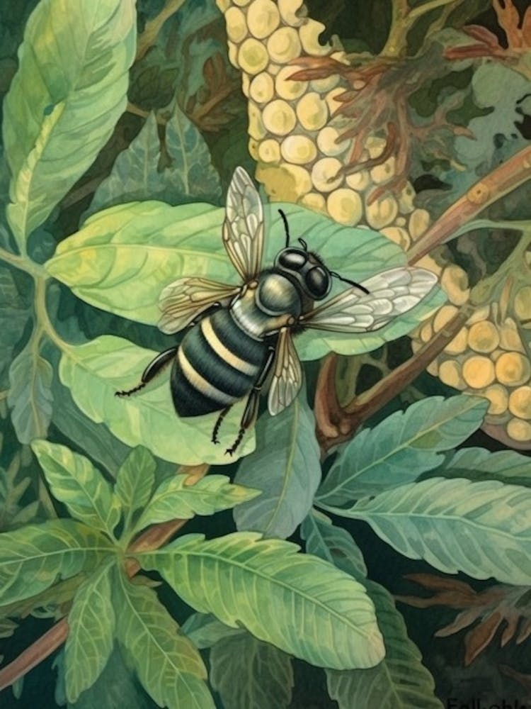 Striped Sweat Bee Beehive Watercolour Illustration 3