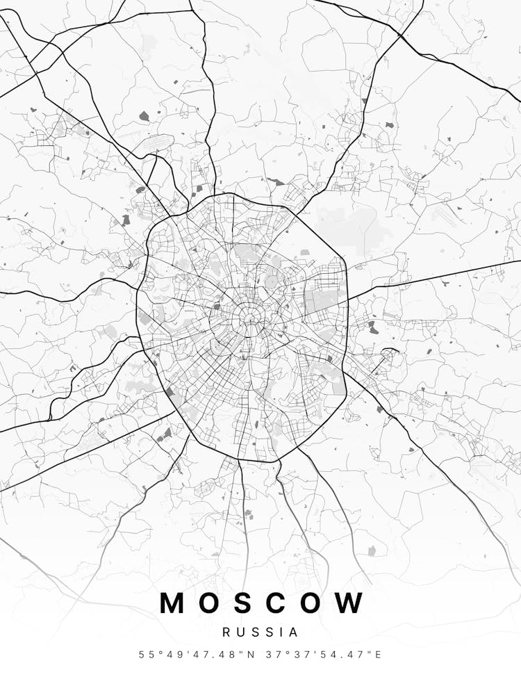 Moscow Russia White Map