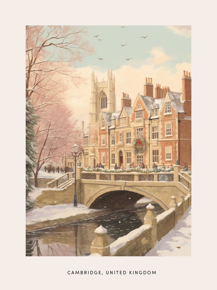 Vintage Winter Poster Cambridge United Kingdom 1