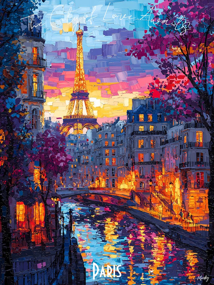 Modern Paris City Skyline Romantic Paris Poster Front
