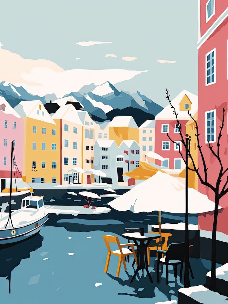 Tromso, Norway, Flat Pastels Tones Illustration 4