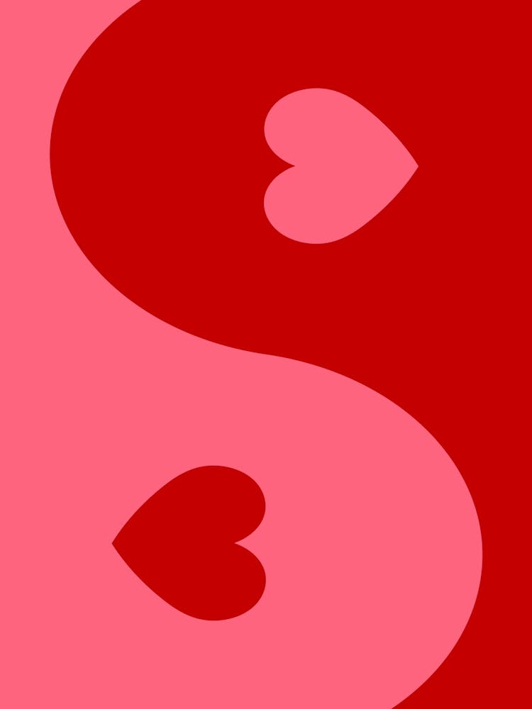 Yin And Yang Heart Hot Pink Poster