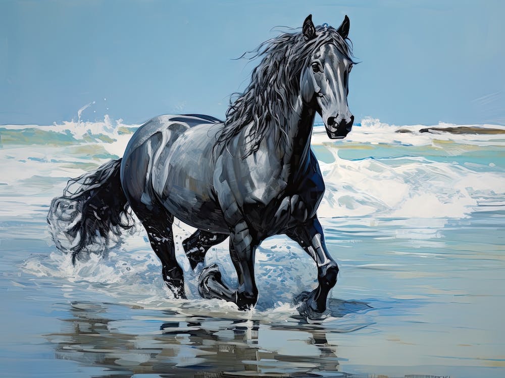 A Horse Oil Painting In Maldives Beaches, Maldives, Landscape 3