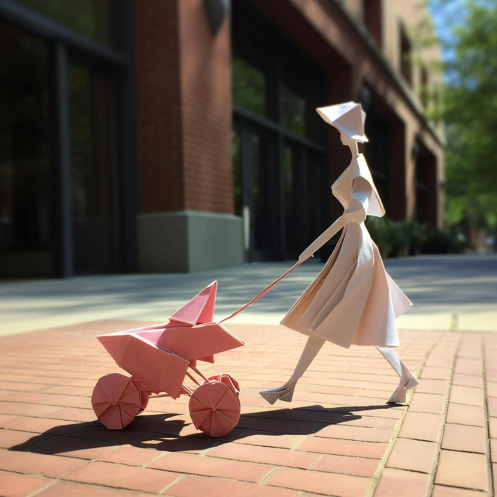 Addyfe Origami Paper Model Of A Woman Pushing A Stroller Down T 6e79d5f2 1afb 409e B4b3 18a273519ac8 031307