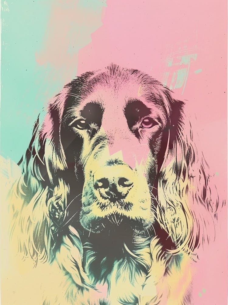 Boykin Spaniel Dog Pastel Line Watercolour Illustration  1