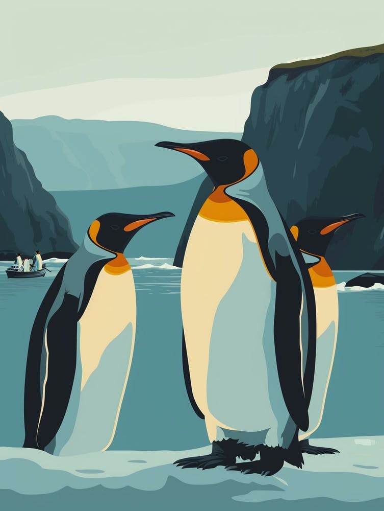 Emperor Penguin Paradise Harbor Minimalist Illustration 2