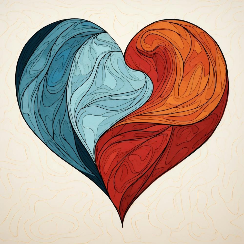 Blue Orange Swirl Doodle Heart 4