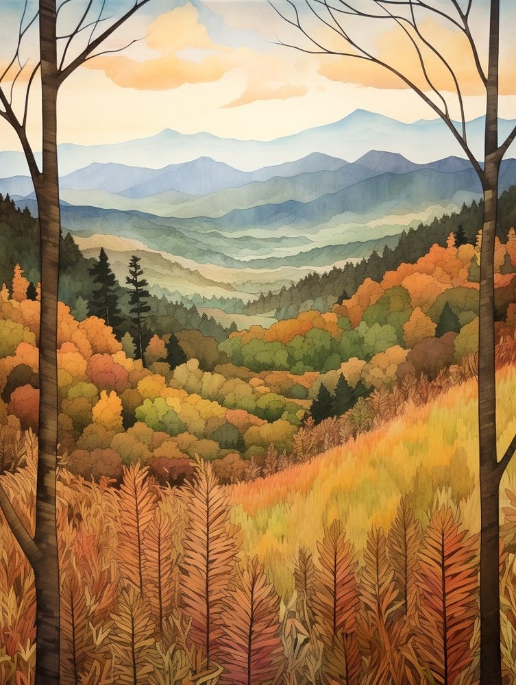 Autumn National Park Painting Great Smoky Mountains National Park Usa 4