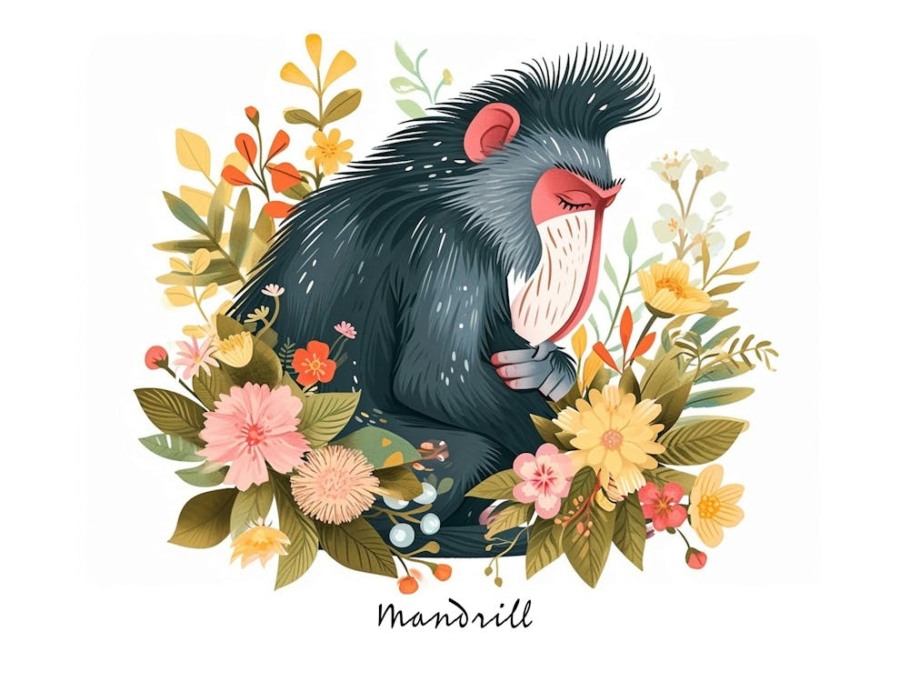 Little Floral Mandrill 2 Poster