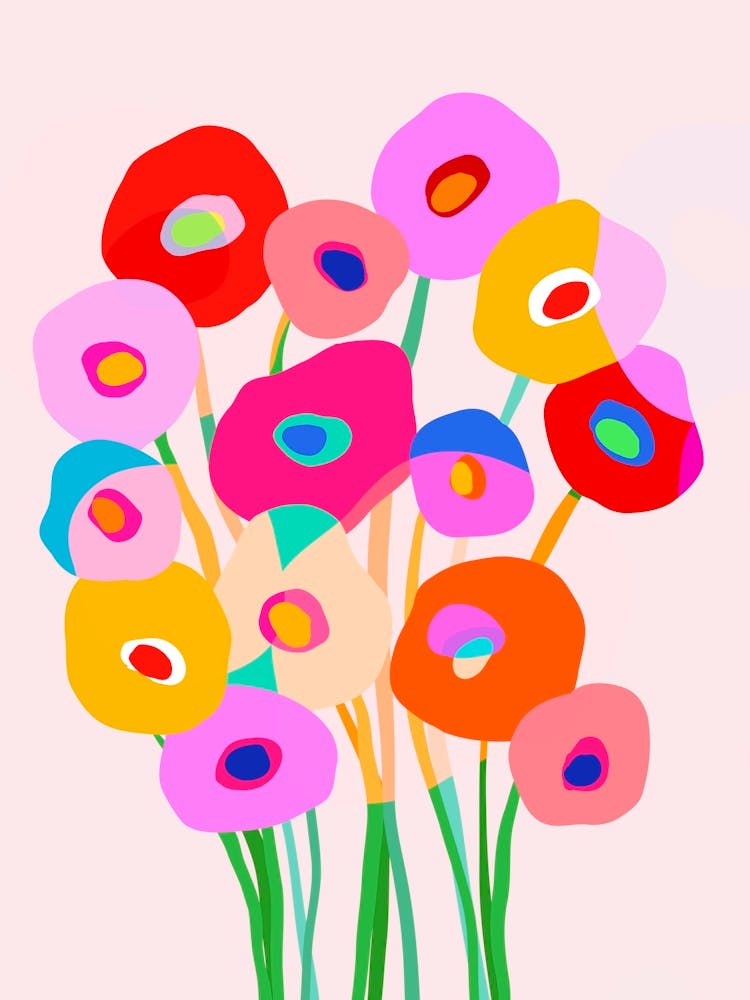 Minimal Matisse Poppies Floral Summer Bouquet Pink