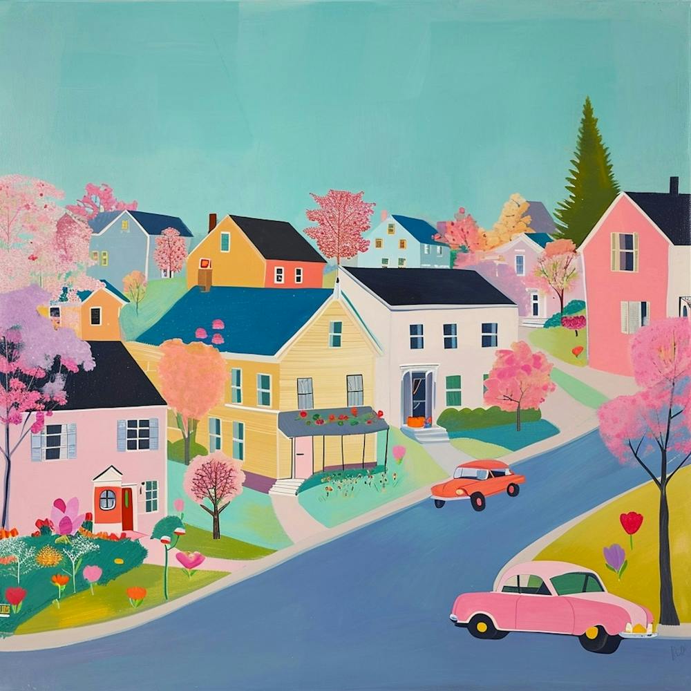 Kitsch Retro Town Illustration 1